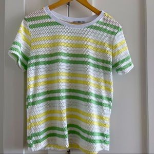 Green, white, yellow striped crotchet Zara top